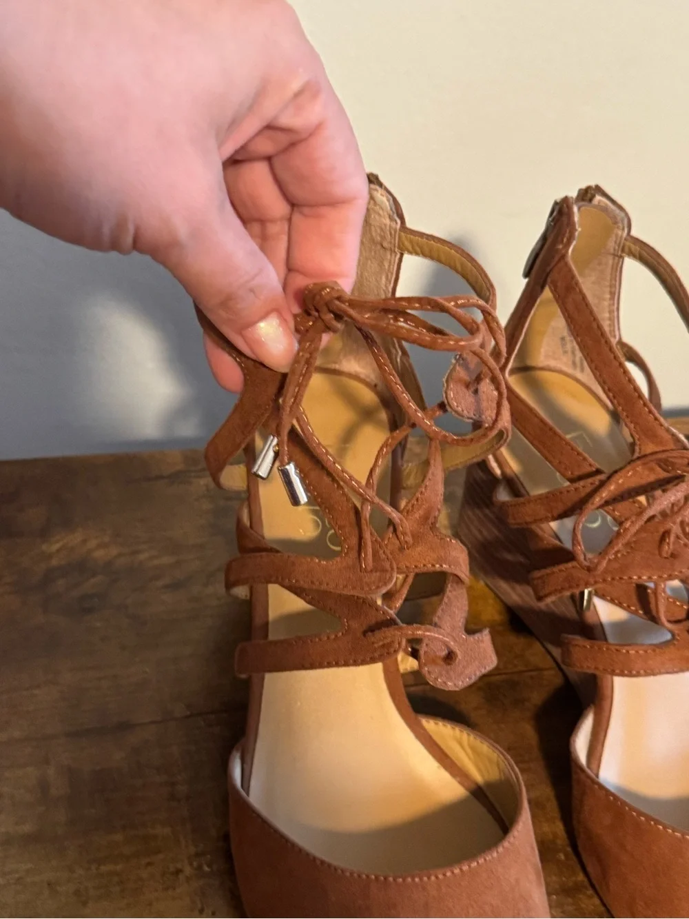 Franco Sarto Women's Lace-Up Suede Open-Toe Sandals — Brown Size 8